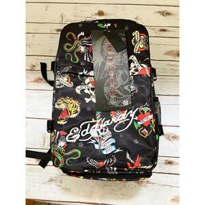 Ed Hardy NWT Travel Backpack Suitcase Black Tattoo Print L418902BP-003 OS